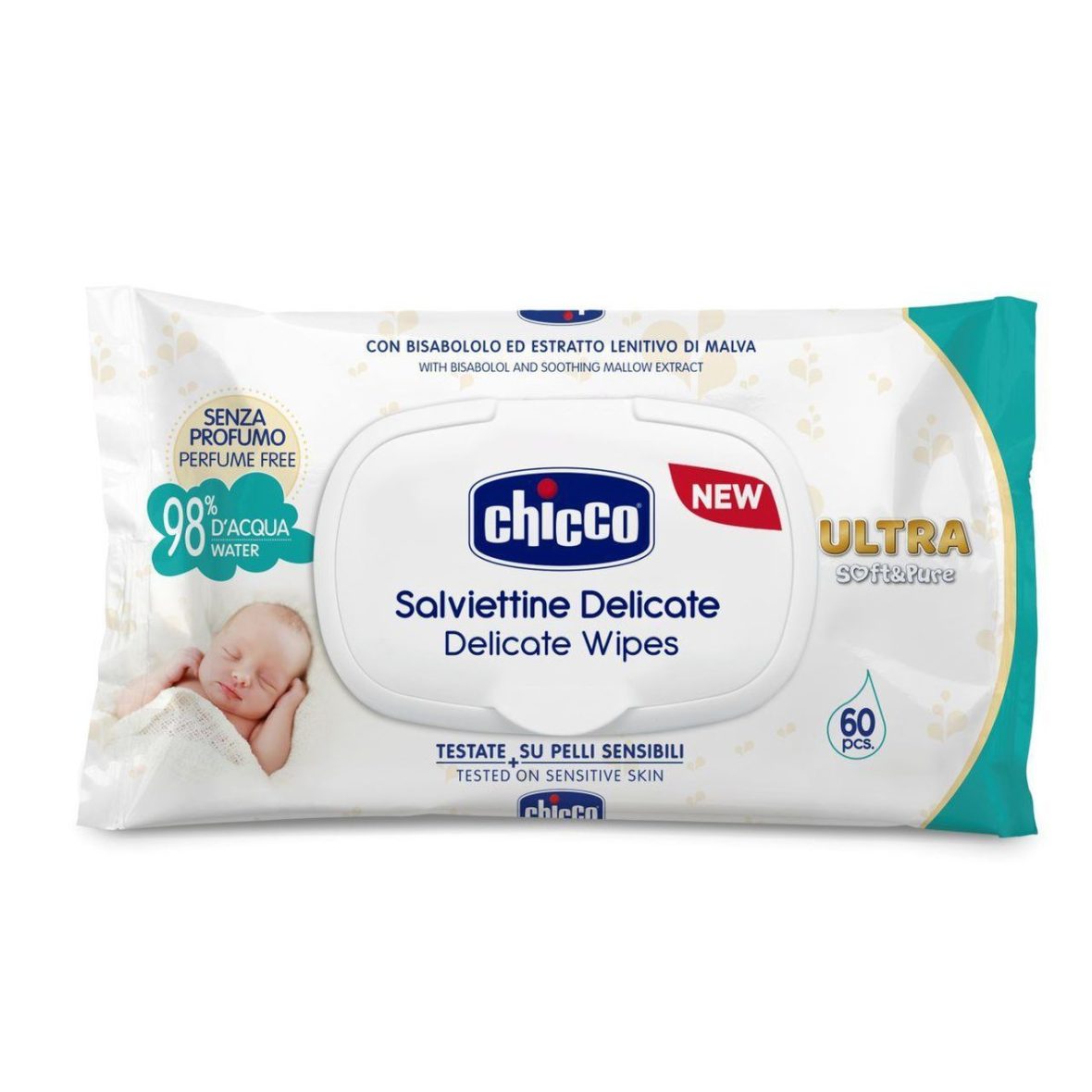 CHICCO SALVIETTINE DELICATE – ULTRA SOFT AND PURE PLACCHETTA 60PZ