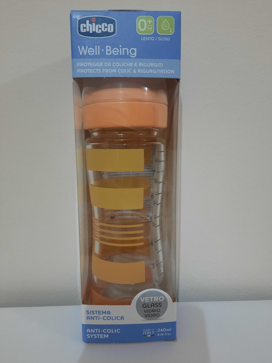 CHICCO Biberon WELL-BEING VETRO ORANGE UNISEX 240ml FLUSSO LENTO